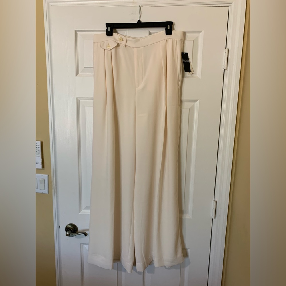 NWT Ralph Lauren High Rise Pleated Front Wide-Leg Cream Trousers 12 Quiet Luxury - Picture 8 of 16
